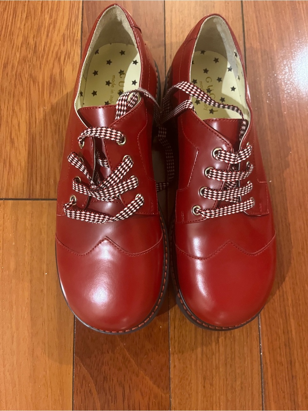 Authentic Gucci Red Kids Lace-Up Wingtip Oxfords